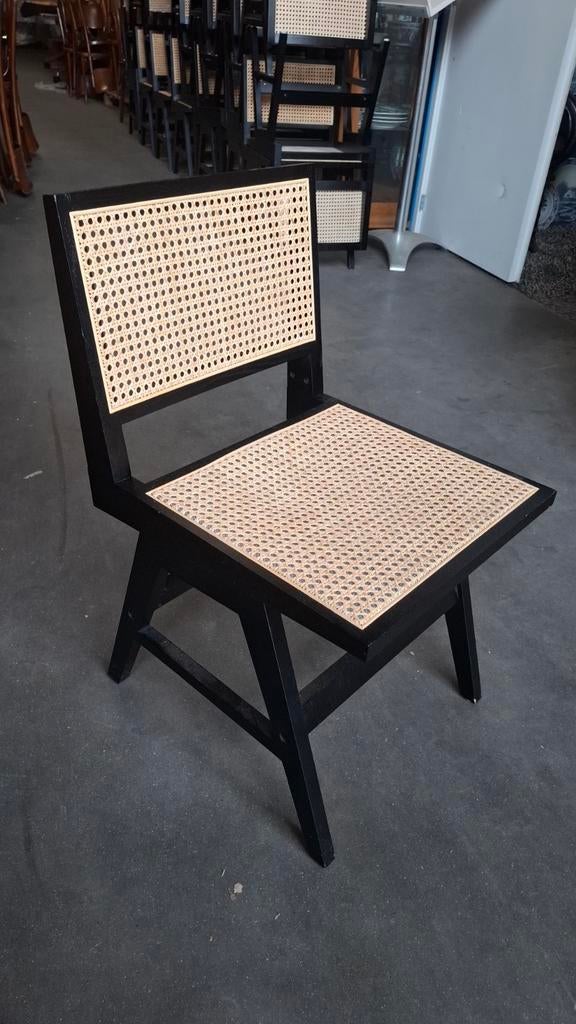 24 bohemian horeca eetkamer design teak webbing lila stoelen, Ophalen of Verzenden, Zwart, Hout