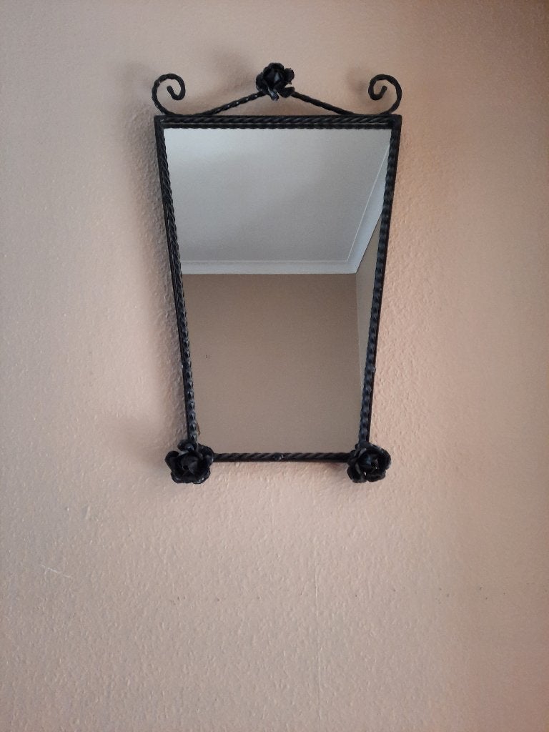 spiegel in smeedijzer met bloemmotief, Enlèvement, Autres formes, Moins de 50 cm, Moins de 100 cm