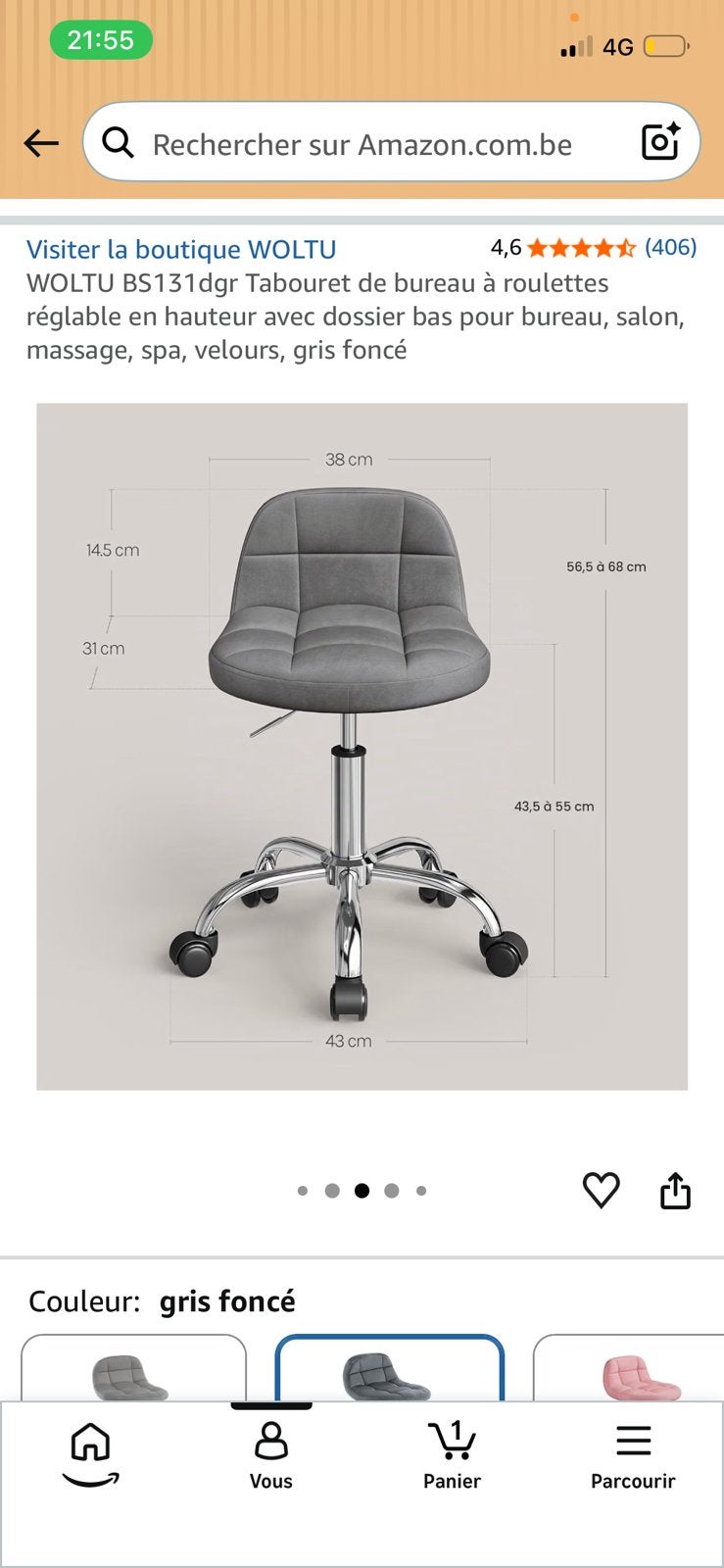 Tabouret de bureau, Enlèvement ou Envoi, Comme neuf, Gris, Tabouret de bureau