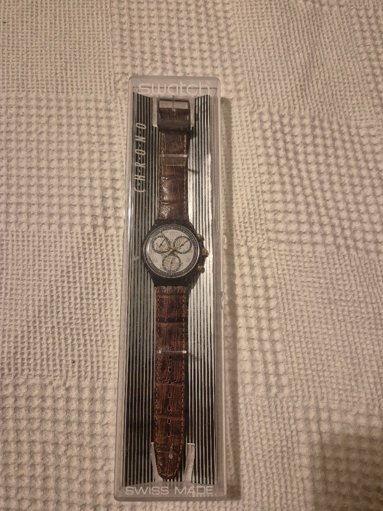Swatch Vintage 1990 Swatch Chrono "Wall Street" (SCB100), Kunststof, Leer, Polshorloge, Swatch