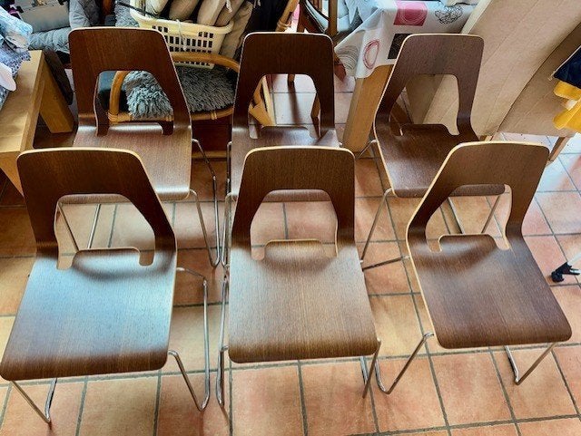 Ik verkoop een set van 6 odesignstoelen van Johanson Design, Ophalen, Gebruikt, Bruin, Scandinave