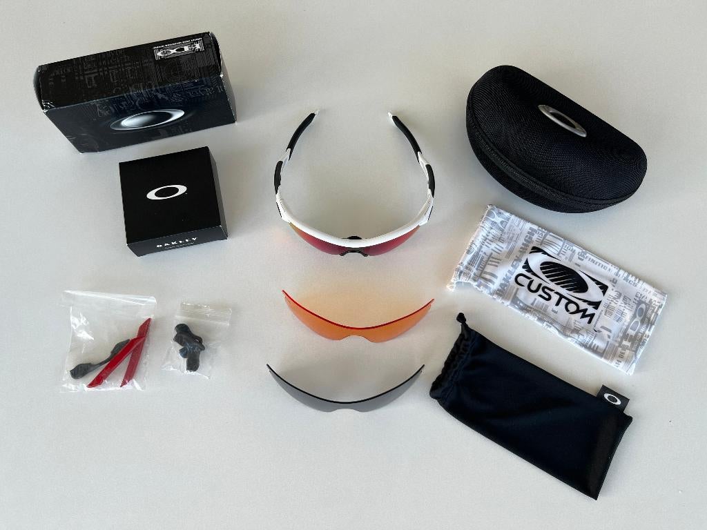 Custom Oakley RadarLock Path met 3 verwisselbare glazen, Gebruikt, Zonnebril, Wit, Ophalen of Verzenden
