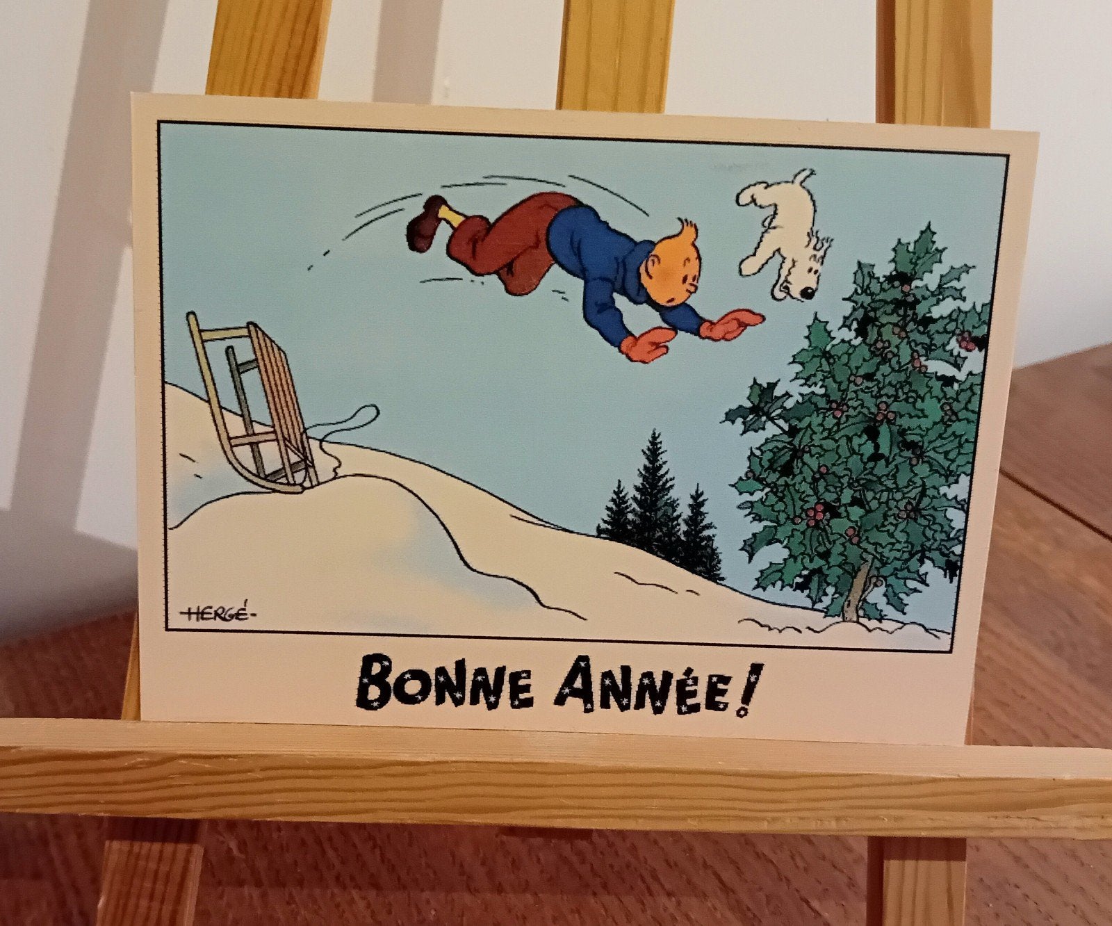 Tintin 020 : magnifique carte dite "neige" réédition de 1942, Collections, Envoi, Tintin, Comme neuf, Image, Affiche ou Autocollant