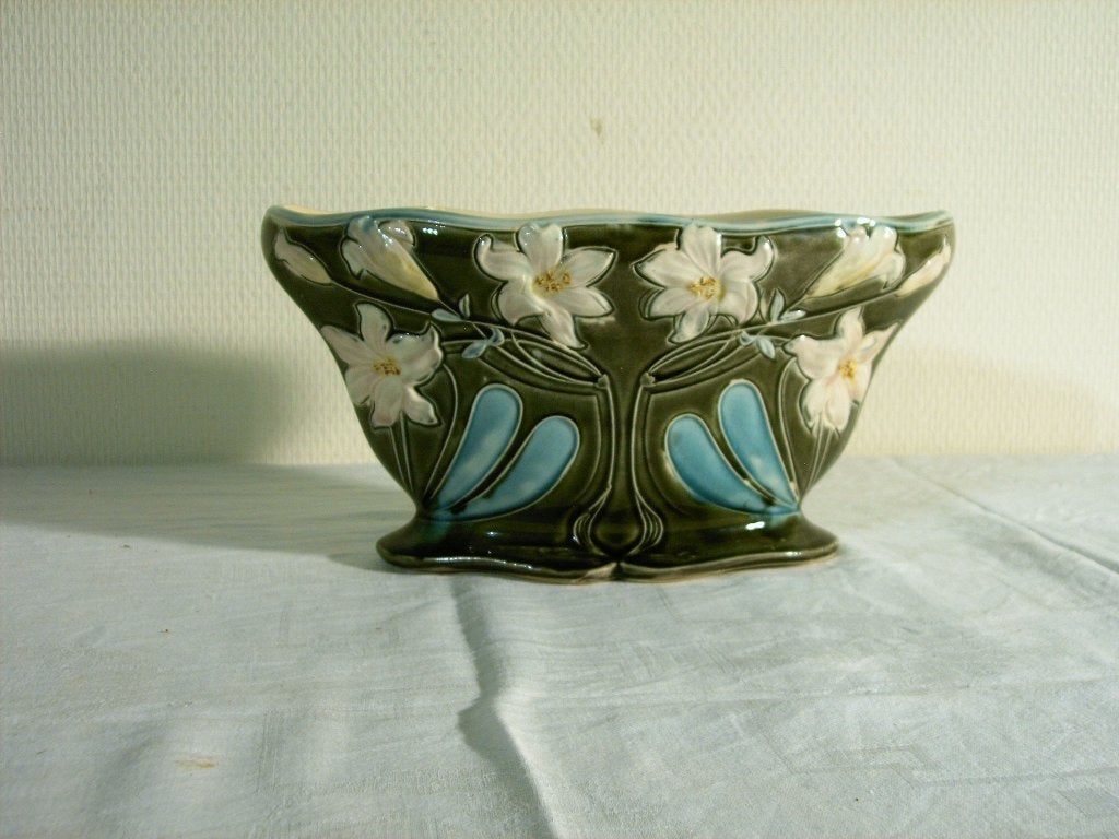 Antieke Art nouveau barbotine jardinière van A.G. de Bruyn, Ophalen of Verzenden