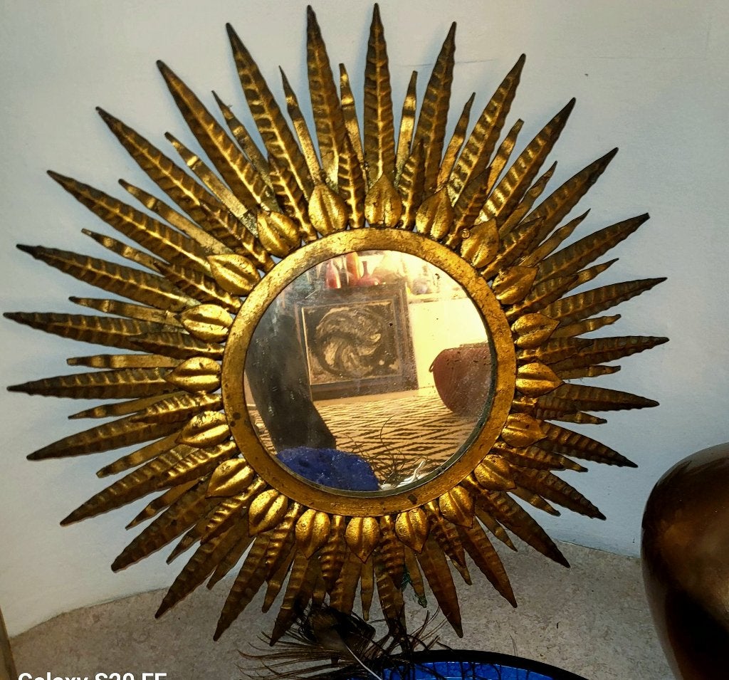 Miroir XXL Soleil, sorcière extra large 70 cm design vintage, Enlèvement ou Envoi, Rond, 50 à 100 cm, Moins de 100 cm