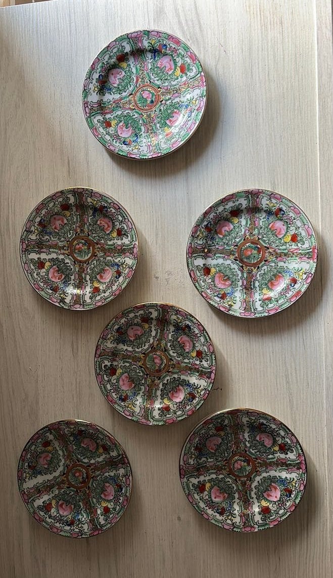 Set van 6 Chinese Rose Medallion Decoratieborden (Ø 15 cm), Ophalen of Verzenden