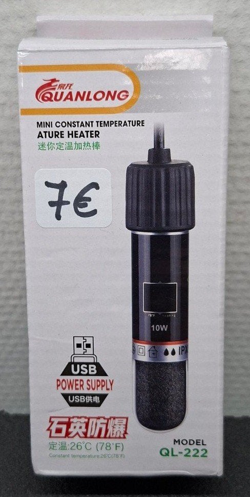 Petit chauffage USB pour aquarium – 10W (préréglé 26C), Animaux & Accessoires, Enlèvement ou Envoi, Chauffage, Neuf, Éclairage ou Chauffage