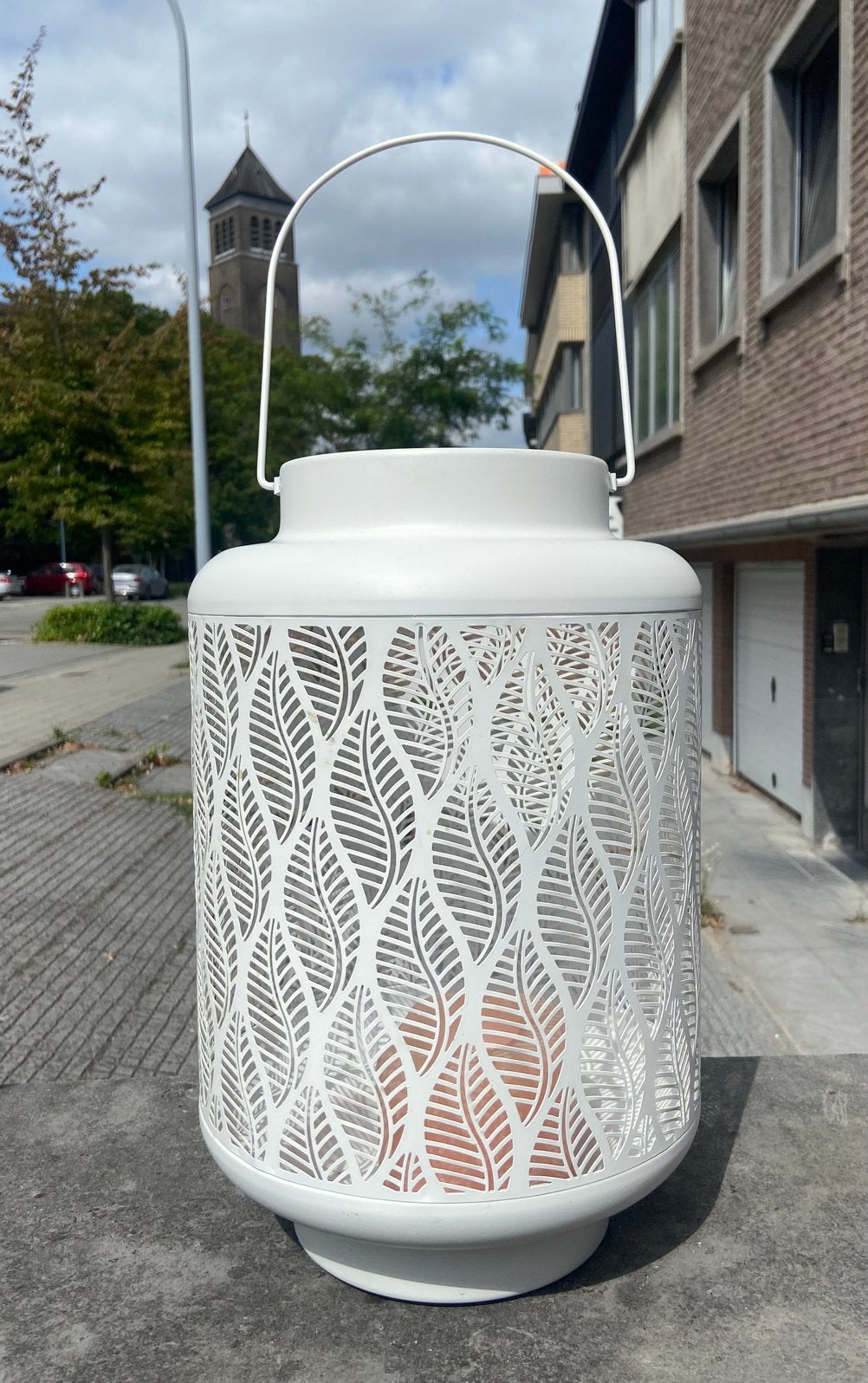 Windlicht wit, Huis en Inrichting, Woonaccessoires | Kandelaars en Kaarsen, Ophalen, Zo goed als nieuw, Wit, Windlicht
