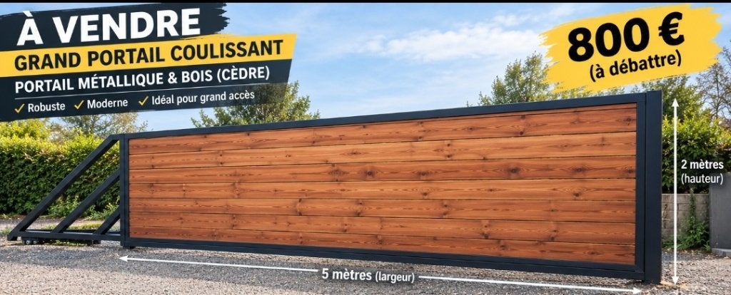 Portail coulissant sans habillage, 200 cm ou plus, Comme neuf, Fer, Porte coulissante
