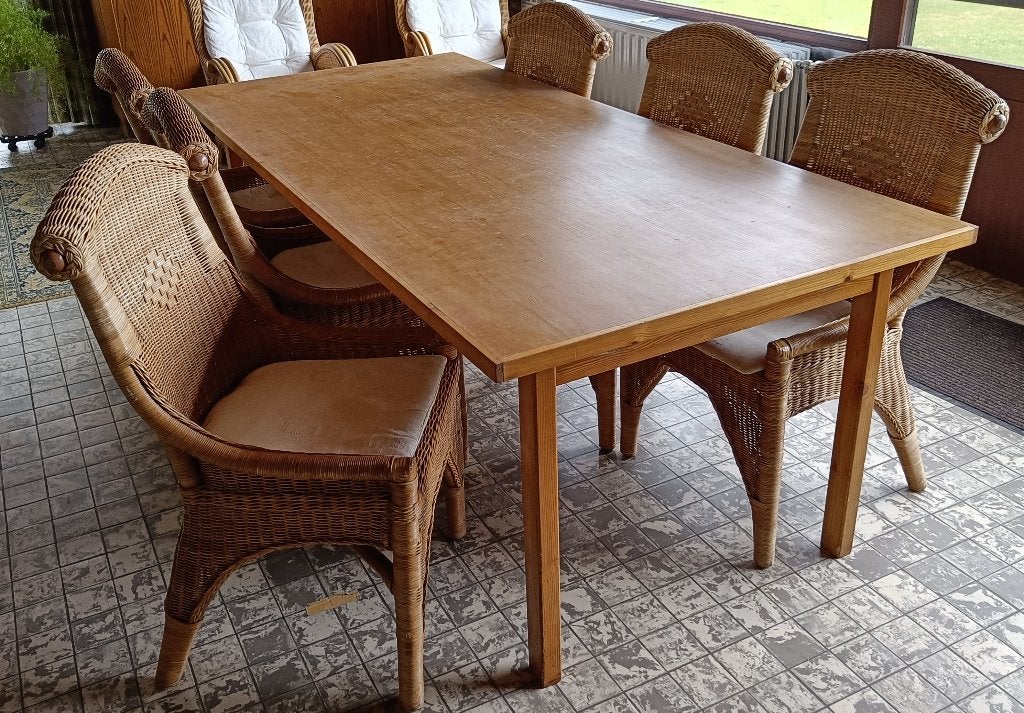 Grote tafel en/of 6 rotan stoelen vanaf 30 euro, Tuin en Terras, Ophalen, Gebruikt, Rotan