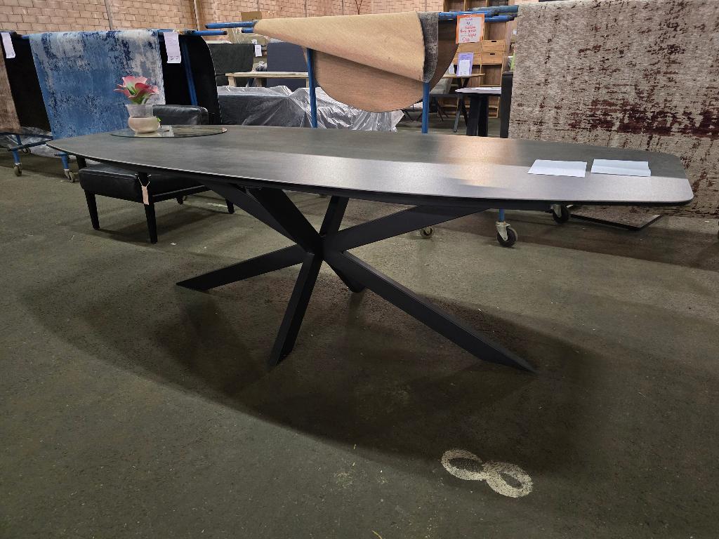 Eettafel Deens Ovaal 200cm - Keramisch Grijs - X-Poot, Enlèvement, Neuf, Ovale, Autres matériaux