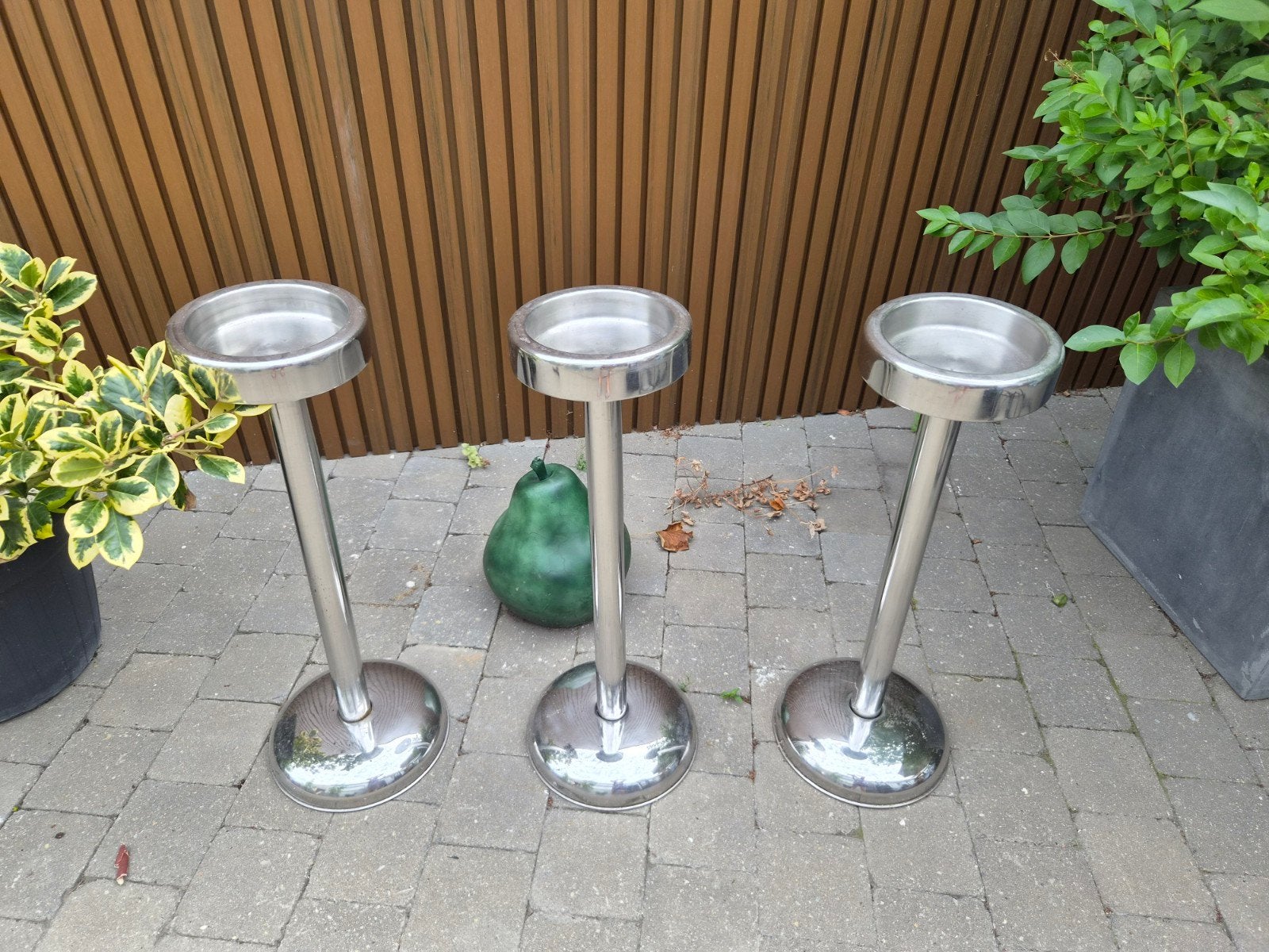 Unieke Set van 3 Vintage Verchroomde Staande Asbakken / Rook, Ophalen