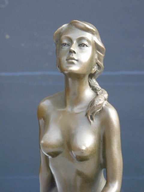 femme nue a la queue de cheval, bronze signé, NICK, Antiquités & Art, Enlèvement ou Envoi, Bronze