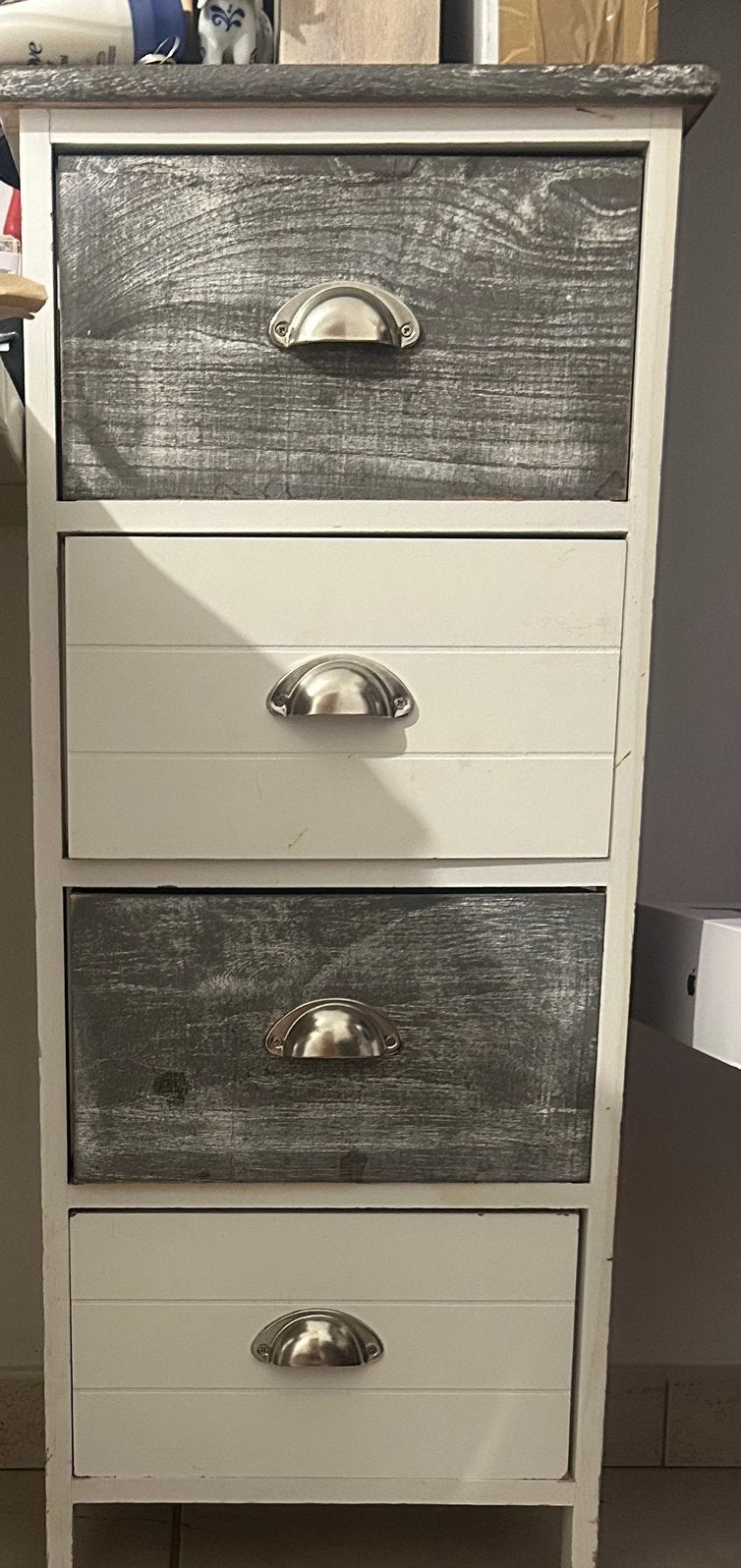 Etagere en bois a tiroirs, 3 ou 4 tiroirs, Enlèvement, Utilisé, Blanc et gris