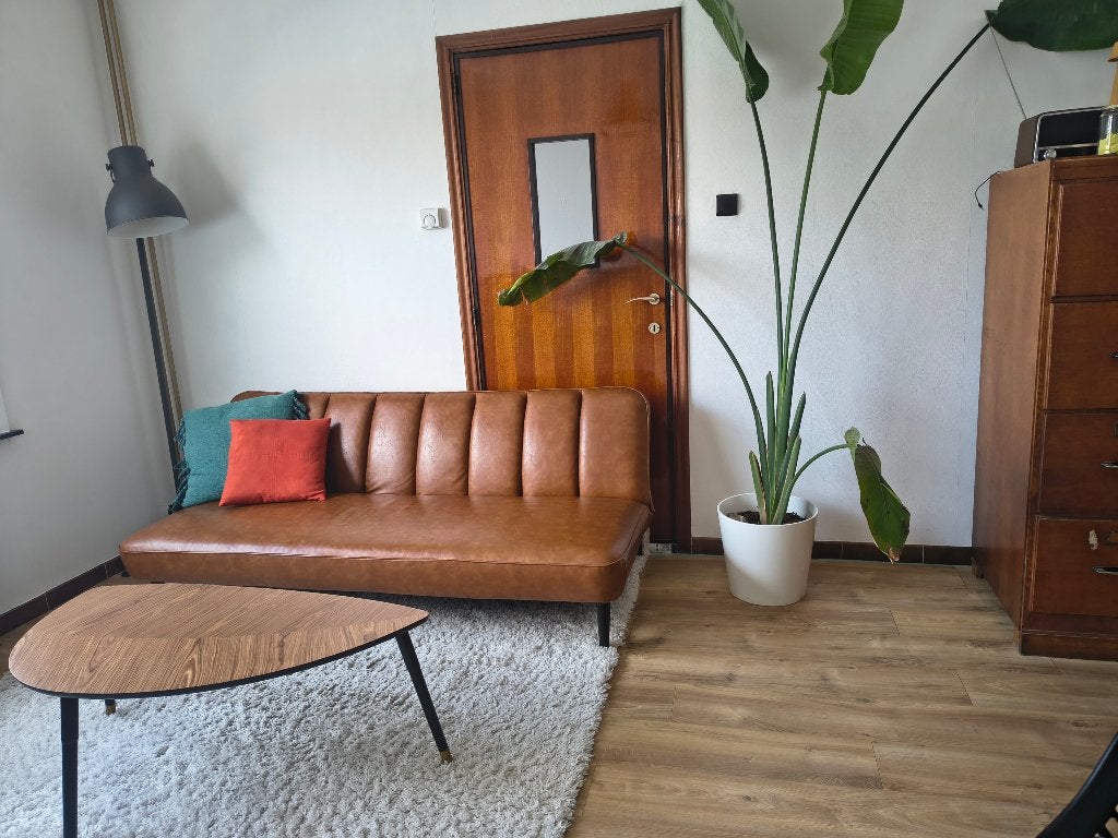 Zetel zetelbed slaapbank cognac leder, Maison & Meubles, Canapés | Salons, Synthétique, Enlèvement, Classy, Trois personnes