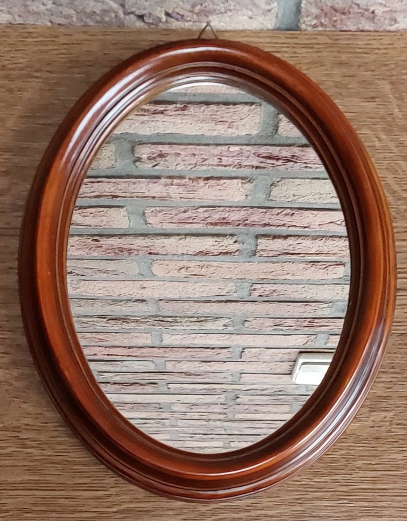 Antieke Italiaanse wandspiegel – ovaal houten frame, Huis en Inrichting, Woonaccessoires | Spiegels, Ophalen, Minder dan 50 cm