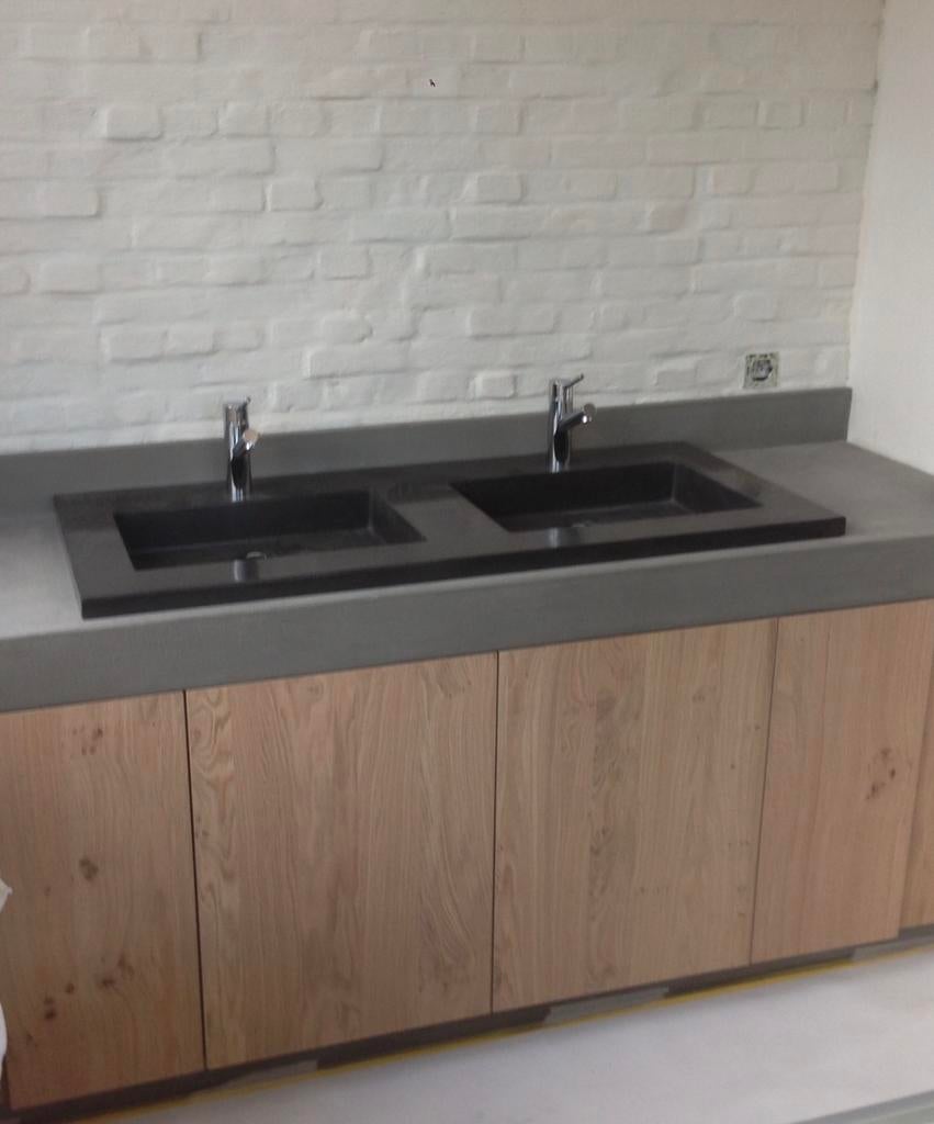 Dubbele lavabo, Ophalen, Zo goed als nieuw, Steen, Wastafel