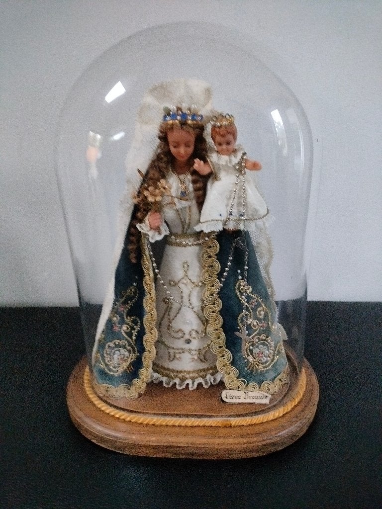 Mariabeeld in was onder glazen stolp Klarissenklooster 1955, Antiek en Kunst, Ophalen