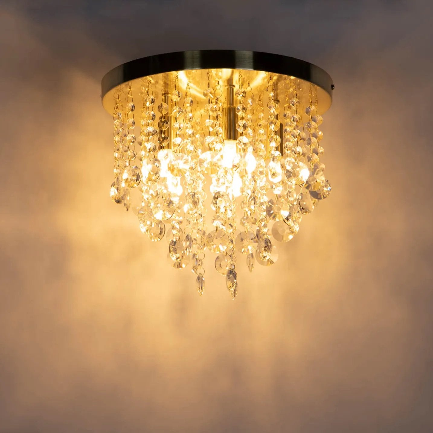 NEUF Plafonnier lampe classique doré diamant verre, Enlèvement, Neuf, Verre
