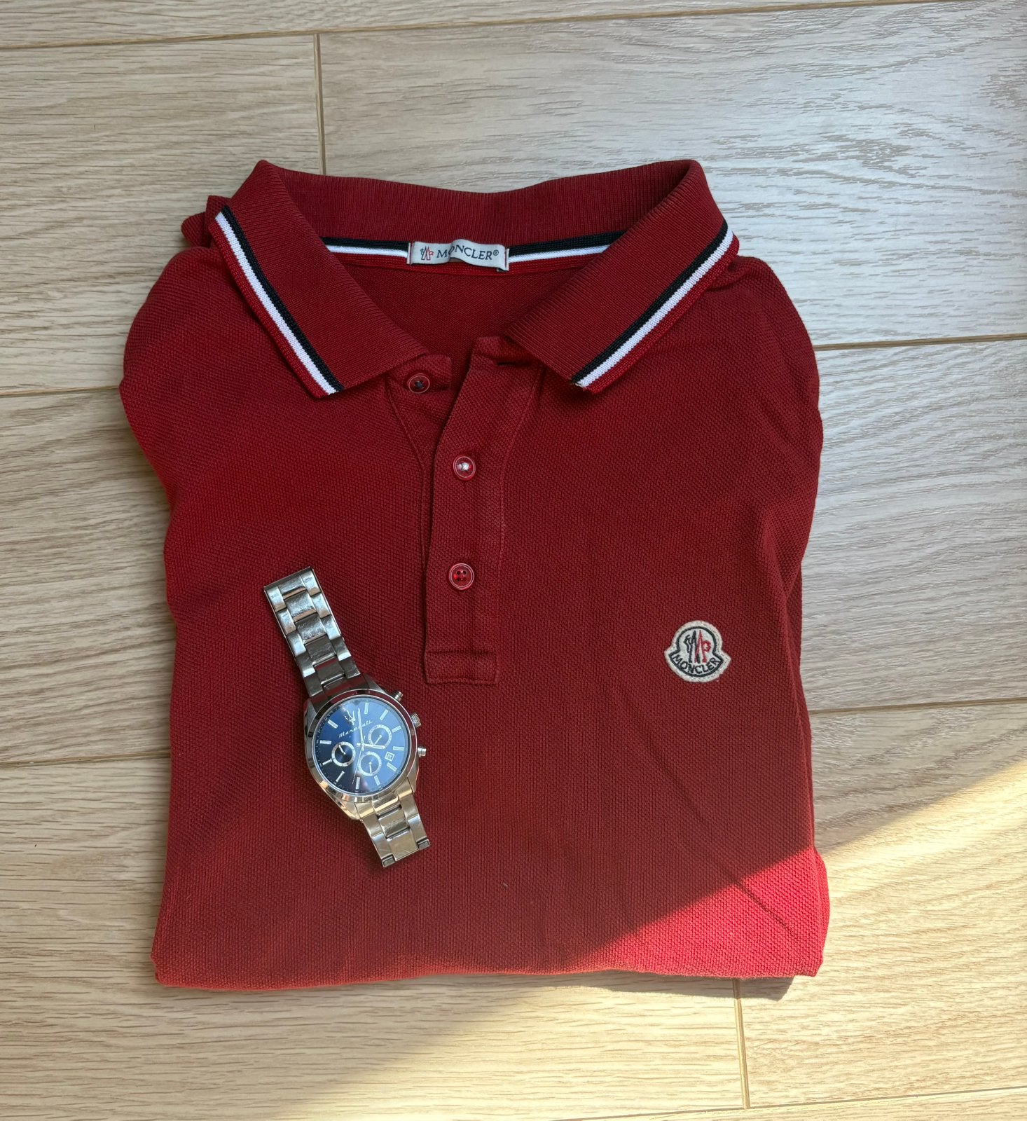 Polo Moncler, Ophalen of Verzenden, Gedragen, Maat 46 (S) of kleiner, Rood