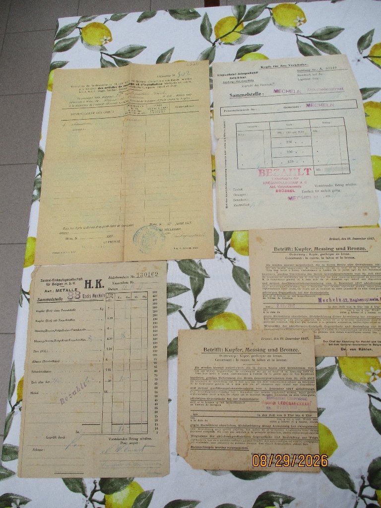 WW1/ Collection de documents allemands en cuivre ; laine..., Enlèvement ou Envoi