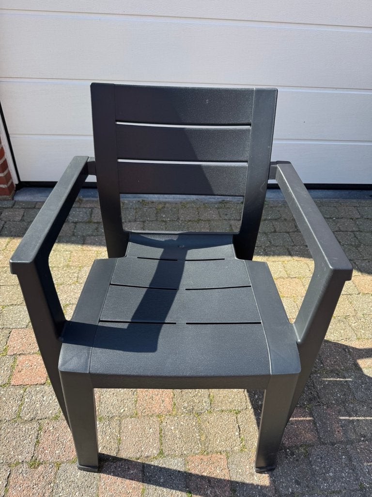 Grafiet zwarte terrasstoelen, Enlèvement, Comme neuf, Synthétique, Empilable
