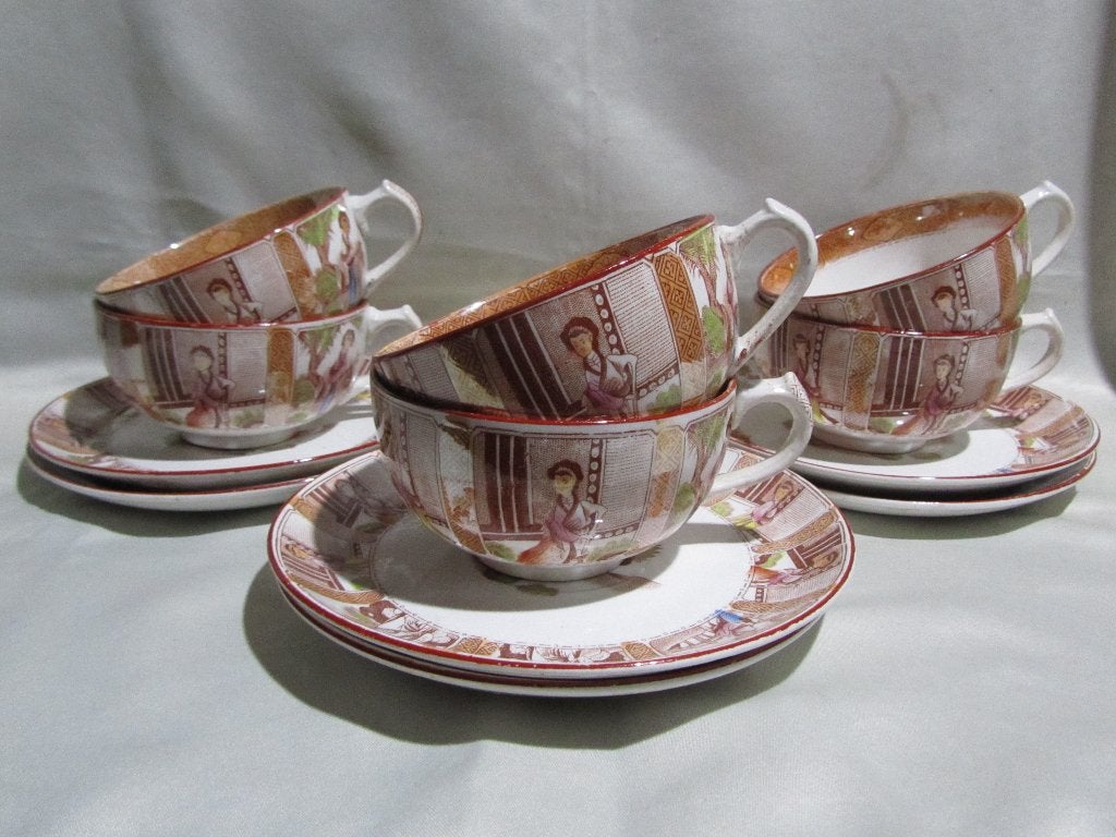 Boch Frères: 6 zeldzame kopjes  „Chinese dames”!, Ophalen of Verzenden