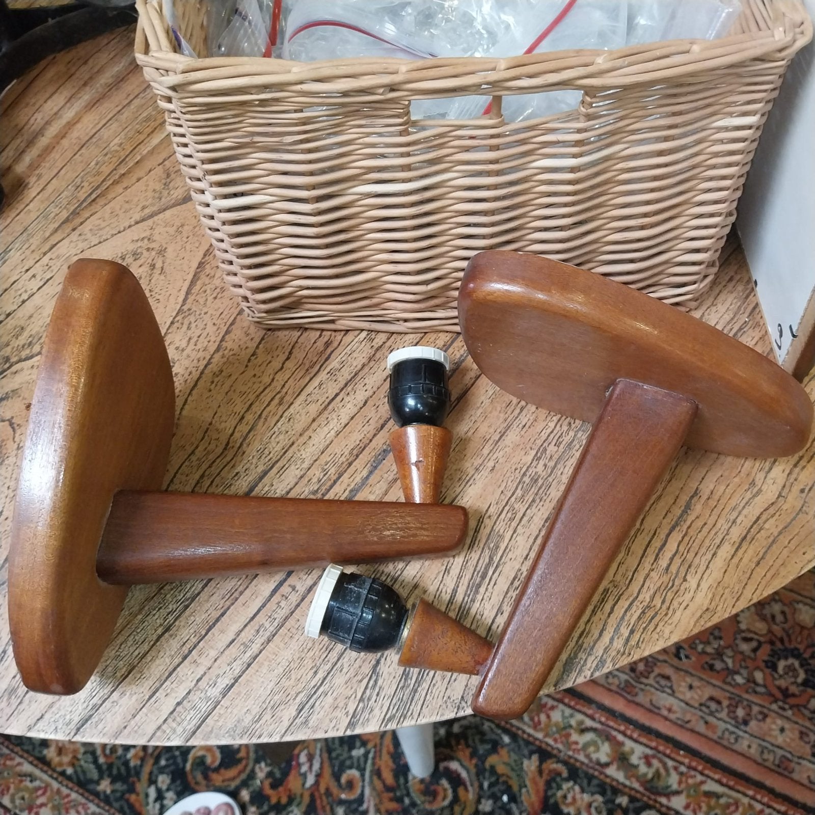 Vintage houten wandlampen – set van 2 – jaren ’60/’70, Ophalen, Gebruikt, ,, ,