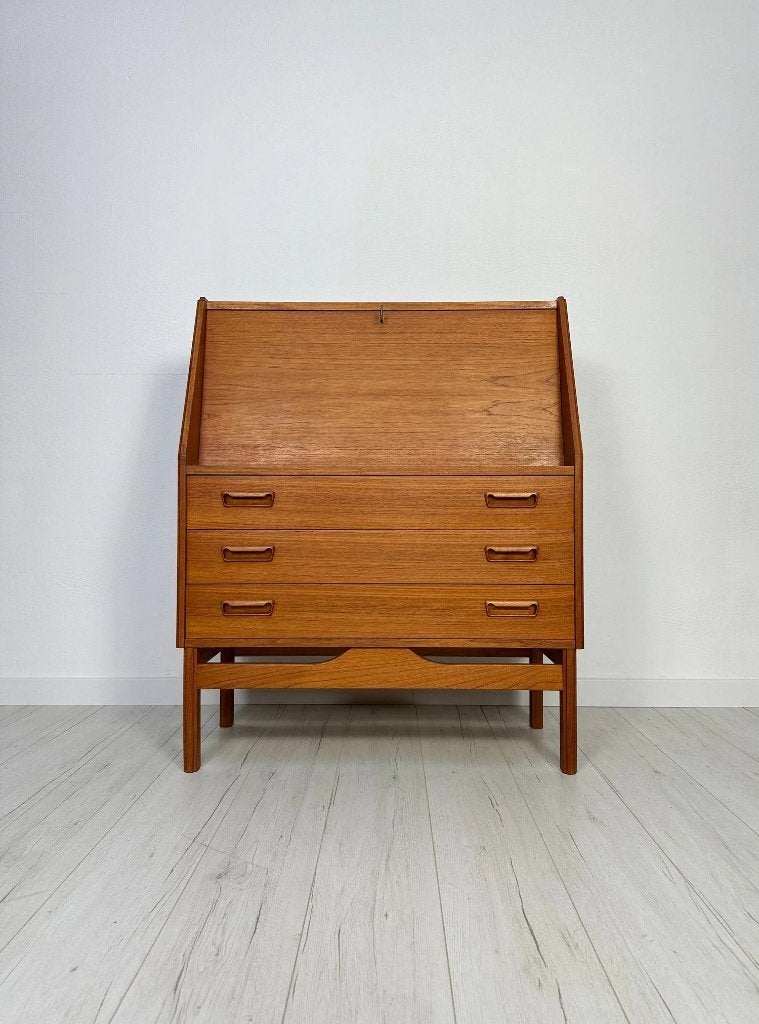 Secrétaire à abattant Dyrlund en teck danois vintage 60s, Teck, 25 à 50 cm, Vintage Mid-Century Design, Enlèvement