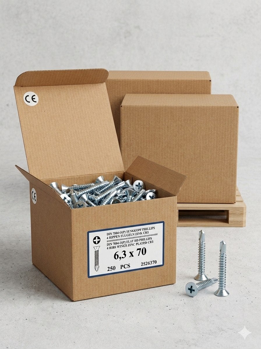 Vis autoforeuses DIN 7504-O(P) 6,3 x 70 – Lot de 9 boîtes, Bricolage & Construction, Enlèvement ou Envoi