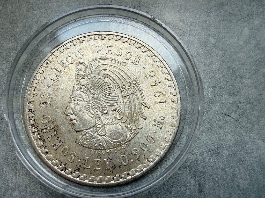5 peso’s 1948 Mexico zilver, Verzenden, Zilver