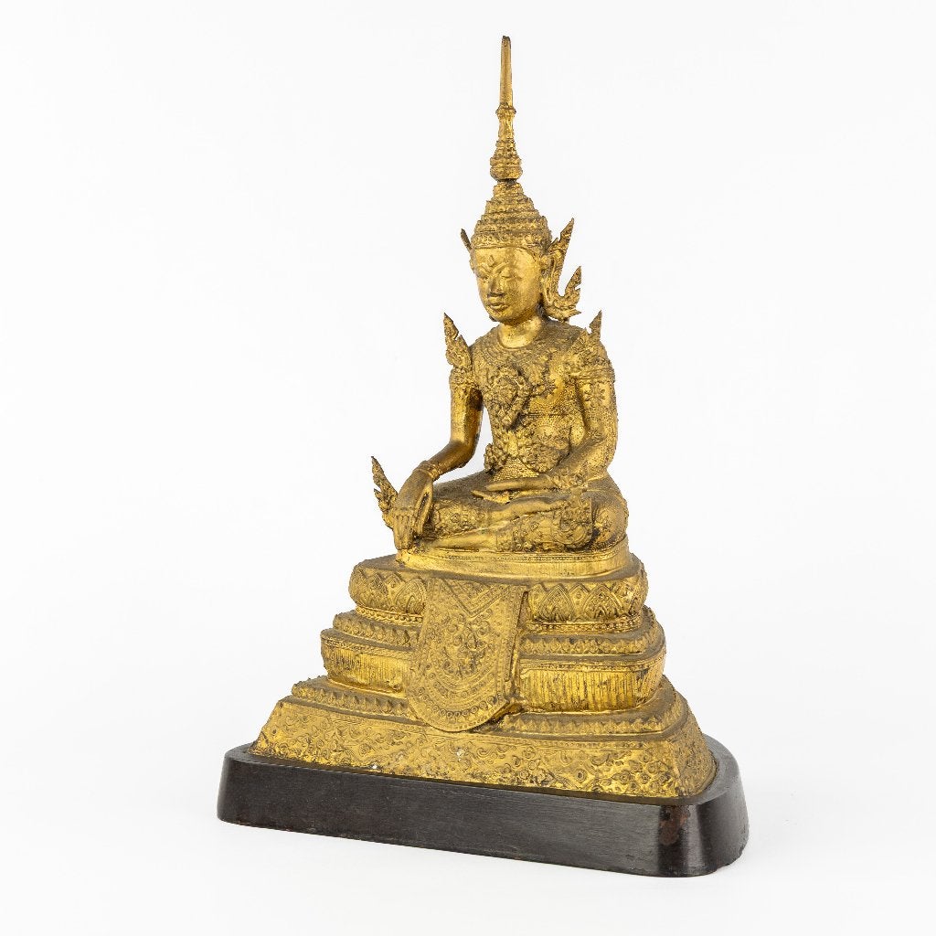 Grand Bouddha en bronze doré., Antiquités & Art, Enlèvement ou Envoi, Bronze