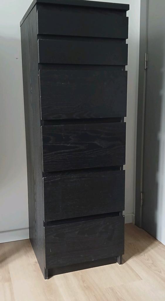 Malm, ladekast 6 lades, zwart met spiegel, Huis en Inrichting, Kasten | Ladekasten, Ophalen, Minder dan 50 cm, 5 laden of meer