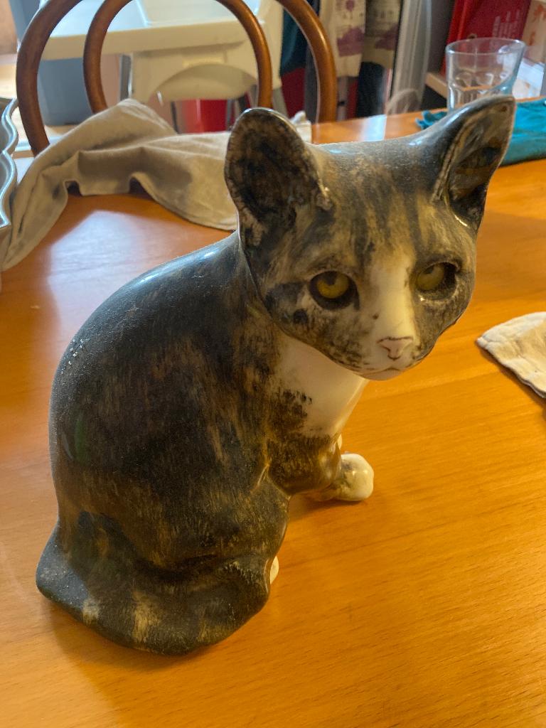 Chat en porcelaine avec yeux en verre, Ophalen of Verzenden