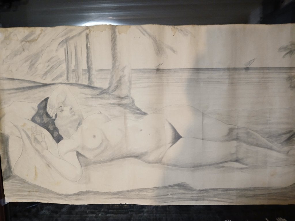 Dessin ancien 1944 WW2, Antiquités & Art, Art | Dessins & Photographie, Enlèvement ou Envoi, Dessin, Dessin au fusain, Signé