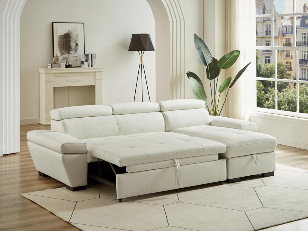 Canapé d’angle convertible en cuir blanc, Maison & Meubles, Enlèvement, Banc d'angle, Cuir