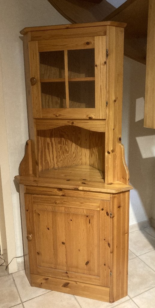 Meuble de coin en pin (avec vitrine et rangements), Enlèvement, Utilisé