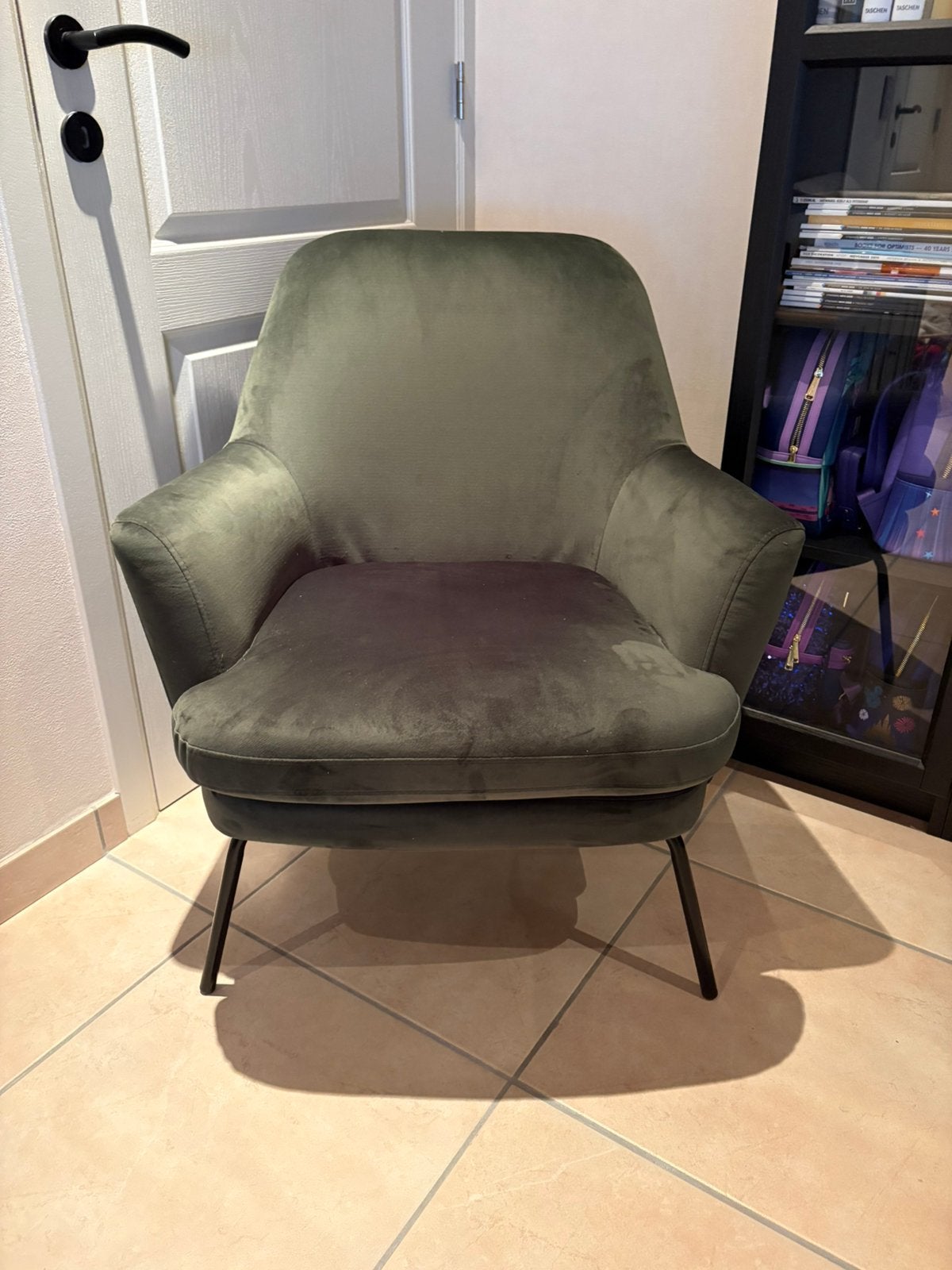Donker groene zetel, Huis en Inrichting, Fauteuils, Ophalen, Minder dan 75 cm, Zo goed als nieuw, Metaal