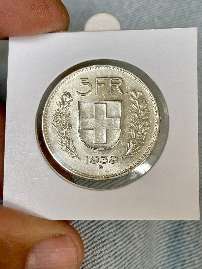 Suisse 5 francs 1939, Timbres & Monnaies, Monnaies | Europe | Monnaies non-euro, Monnaie en vrac, Argent, Enlèvement