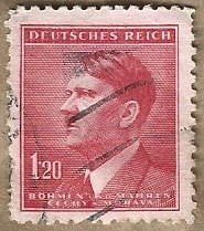 1 Postzegel Bohemen en Moravië 1942 Adolf Hitler, Enlèvement ou Envoi, Autres périodes, Affranchi