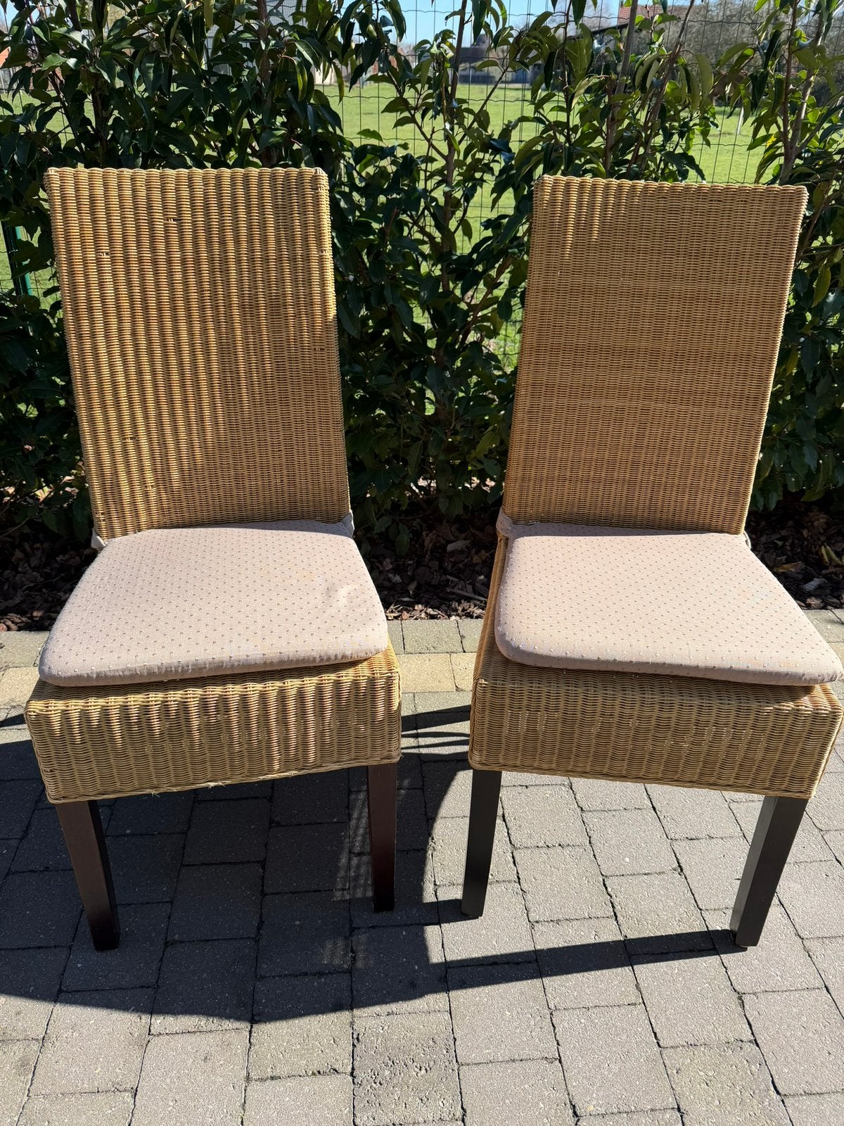4 rotan stoelen met kussen, Ophalen, Gebruikt, Bruin, Riet of Rotan