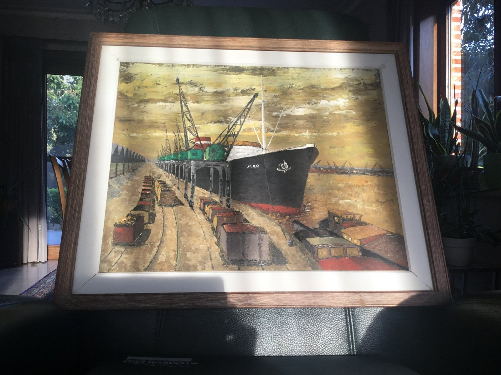 Haven - olie of acrylverf - afm.:met kader 62x52cm, Ophalen, Achter glas, Acrylverf