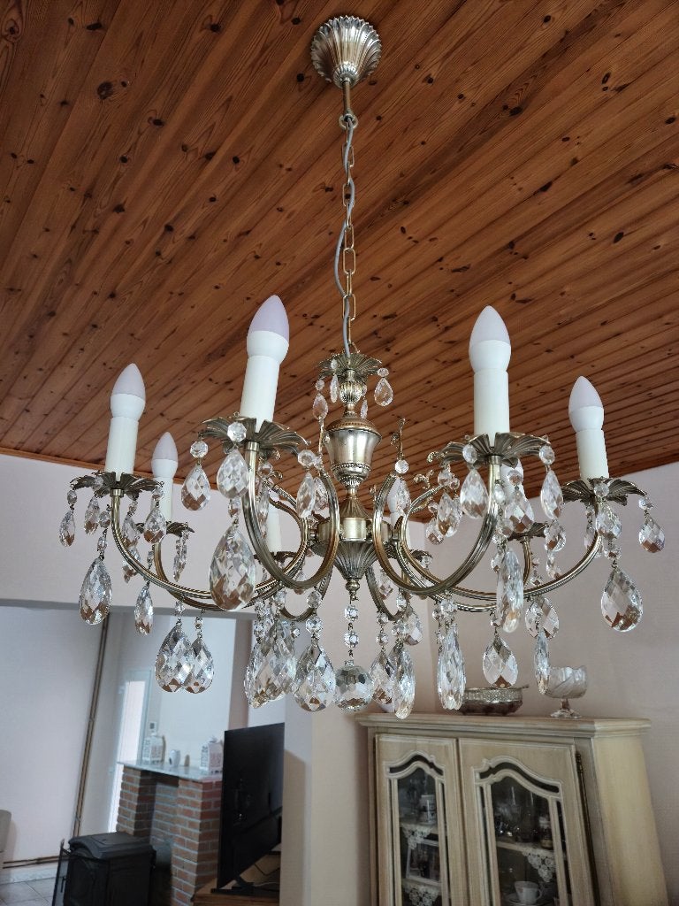 CHROMEN KROONLUCHTERS MET 8 SPAKEN, Huis en Inrichting, Lampen | Kroonluchters, Ophalen, Gebruikt, Metaal