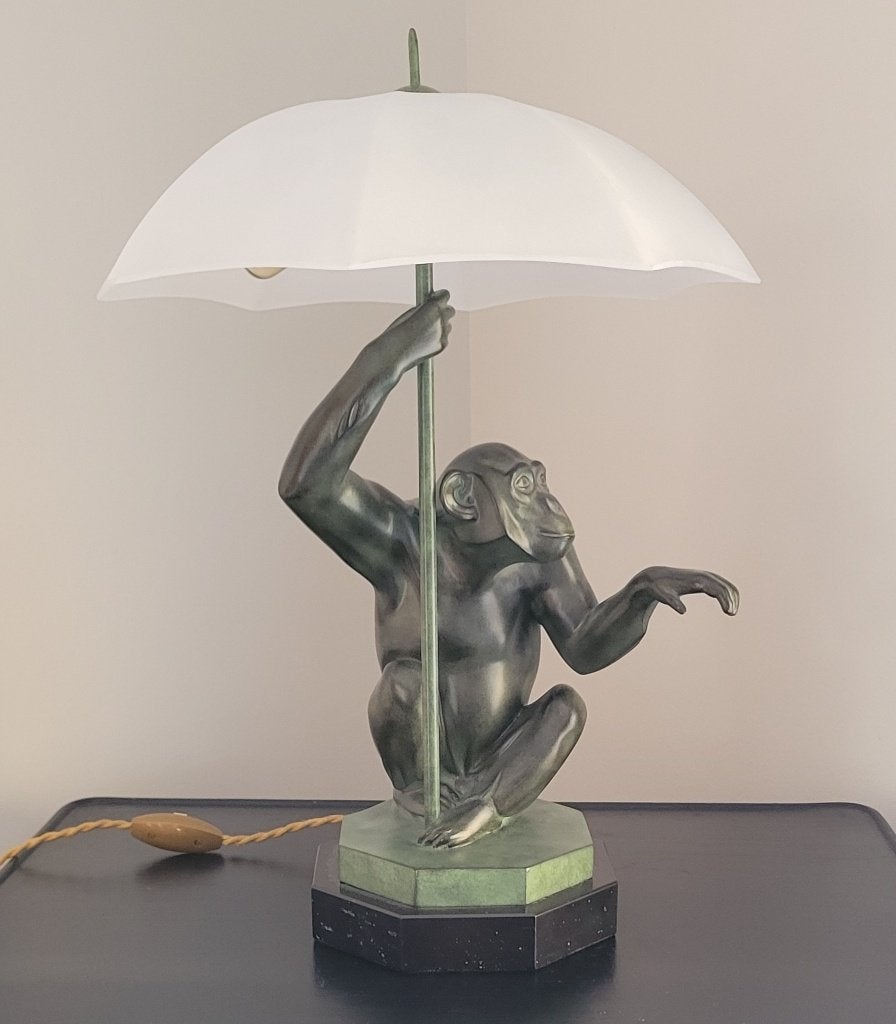 MAX LE VERRIER, LAMPE PLUIE 43cm  FONTE D'ART 1927, Art déco, Antiquités & Art, Enlèvement ou Envoi