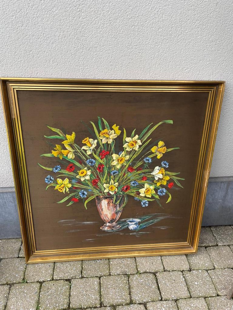 Schilderij bloemen uit inboedel zeer mooi 90/90 kader inbegr, Enlèvement