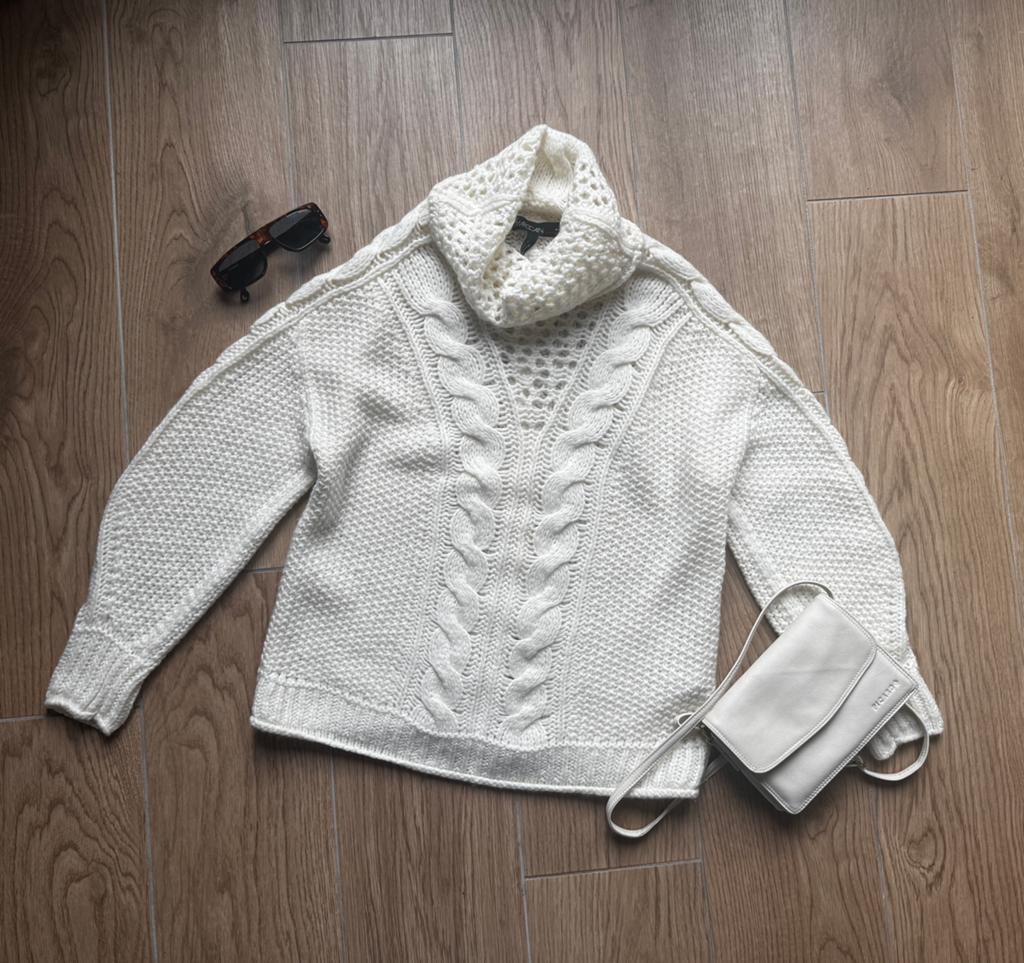 Marc Cain Oversize Wool Sweater White Cable Knit Size M/L, Enfants & Bébés, Vêtements enfant | Taille 98, Comme neuf, Enlèvement ou Envoi