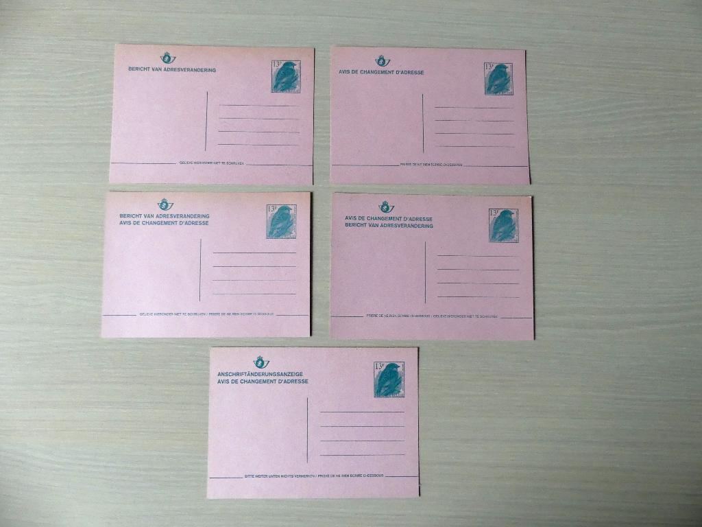 1994  5 Cartes changement d'adresse Buzin Moineau domestique, Enlèvement ou Envoi, Non oblitéré