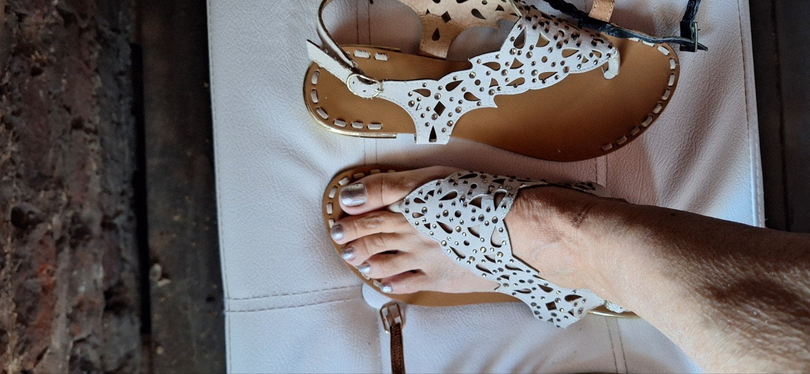 sandales femmes, Ophalen, Gedragen, Beige