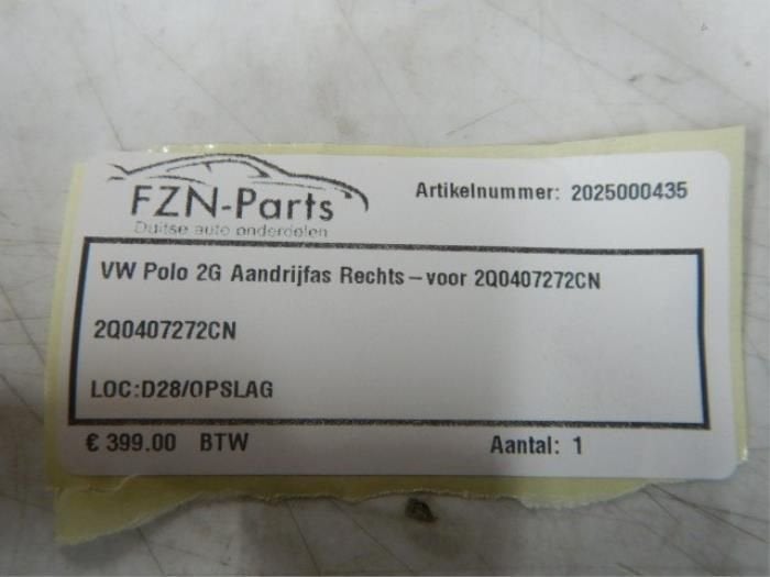 VW Polo 2G Aandrijfas Rechts-Voor, Ophalen of Verzenden, Gebruikt