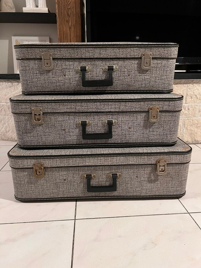 Valises de voyage 3 pièces vintage, grand format gris, Enlèvement ou Envoi